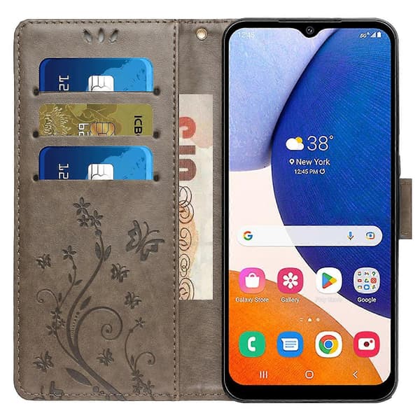 Futteral til Samsung Galaxy A55 5G med sommerfugllær, telefonfutteral med stativ og lommebok Grey