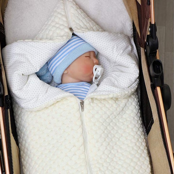 1 stk Baby Swaddle Tæppe Fleeceforet Bærbar Spædbarn Strikket Barnevogn Nap Wrap Plus Bomuld, Nyfødt Tyk Blød Varmt Sovesæk