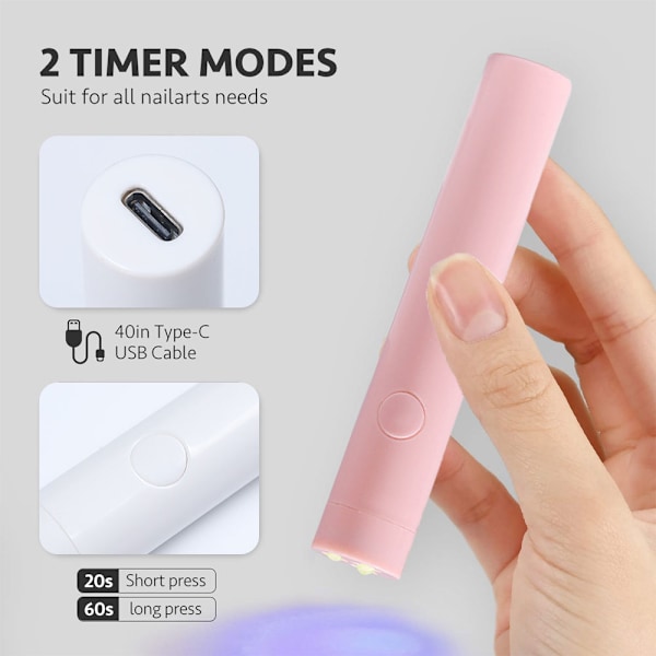 Håndholdt UV-lampe, mini neglelampe, bærbar LED-neglelampe, hurtig hærdende USB-negletørrer til gelnegle