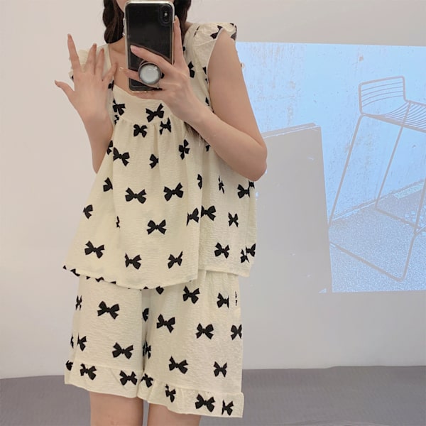 Dam Pyjamas Set Ärmlös Söta Cartoon Tryck Lösa Levande Färger Dam Nattkläder för Vår Sommar Hem Slips XL