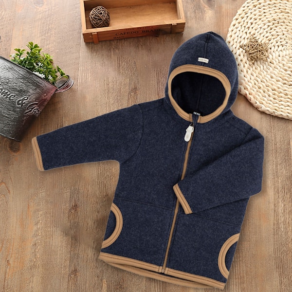 Efterårs- og vinterstyle fleece varm jakke til drenge og piger, baby fleece hættejakke (Marineblå)