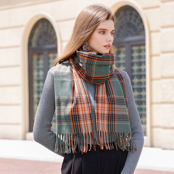 Dametøj Vinter Varmt Sjal Plaid Tassel Blødt Sjal Mode Chunky Tæppe Sjal Wrap Shawl, 67cm*178cm