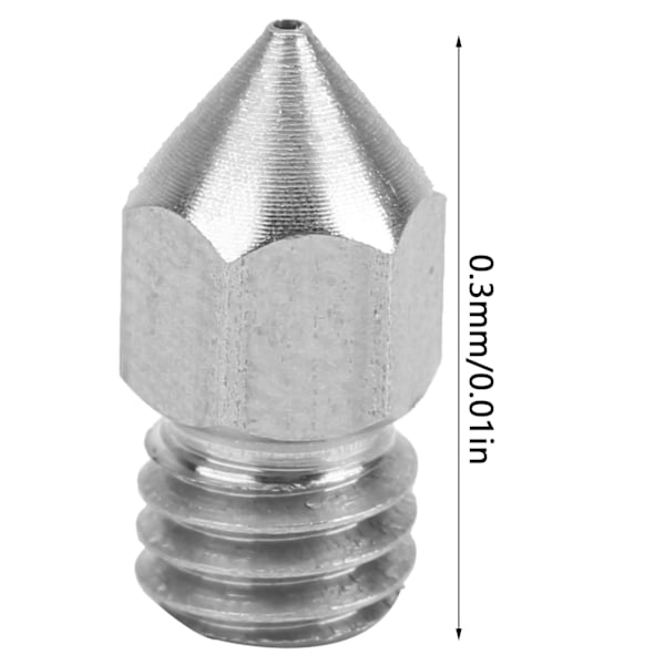 10 stk 3D-printerdyse Sett Sølv Slitesterk for MK8 Ekstruder Rustfritt Stål Tilbehør 0,3 mm