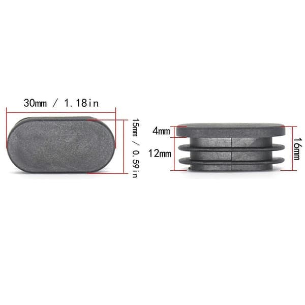 100 stk. 15x30 mm plastendestykker, til møbelbenrør ovale endestykker, til plaststolebenstopper, til ovalt rør_Fo