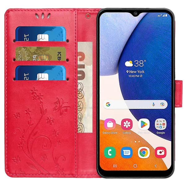 Futteral til Samsung Galaxy A55 5G med sommerfugllær, telefonfutteral med stativ og lommebok Red