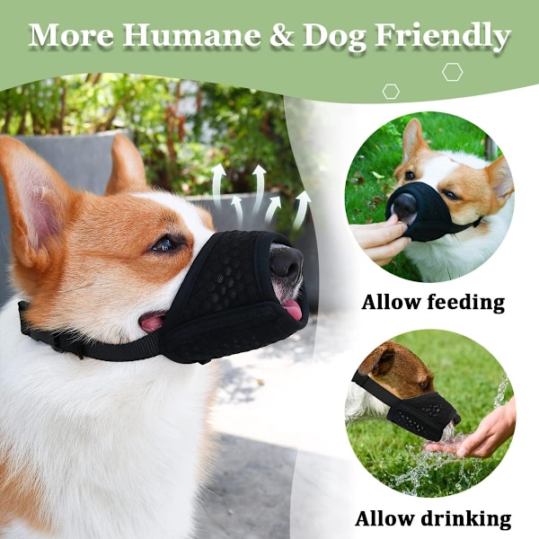 Hundmunstycke, Mjukt Nätmunstycke för Små Medelstora Stora Hundar, Valpmunstycke för Biting Chewing Grooming(Svart)