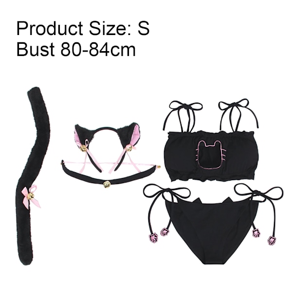 Kostym Damunderkläder Set Kitten Nyckelhål Söt Sexig Outfit Halloween Jul Kostym - Svart