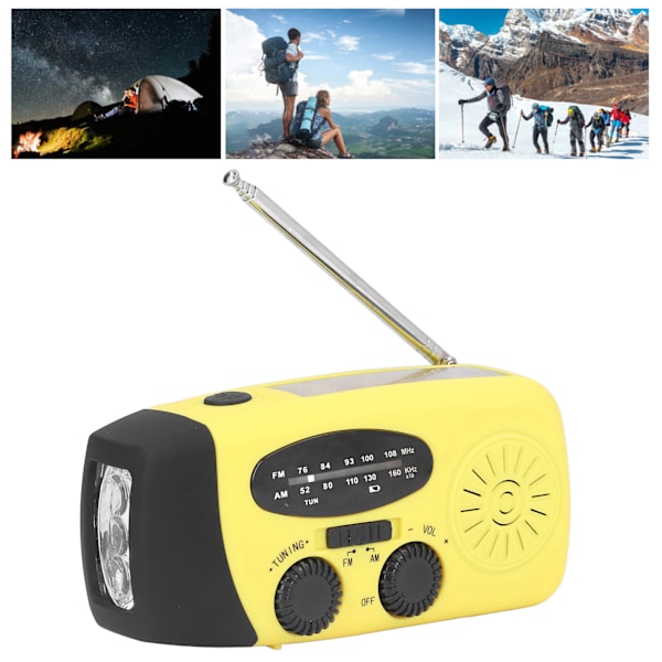 Handvevad Solradio Multifunktionell Nödradio LED-radio med Ficklampa för Utomhuscamping Gul Japansk