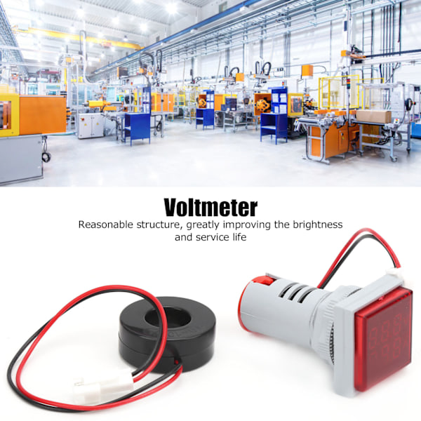 AD16‑22FVA 2‑i‑1 Voltmeter Amperemeter Spänningsström Mätare Testare Mätindikator Röd