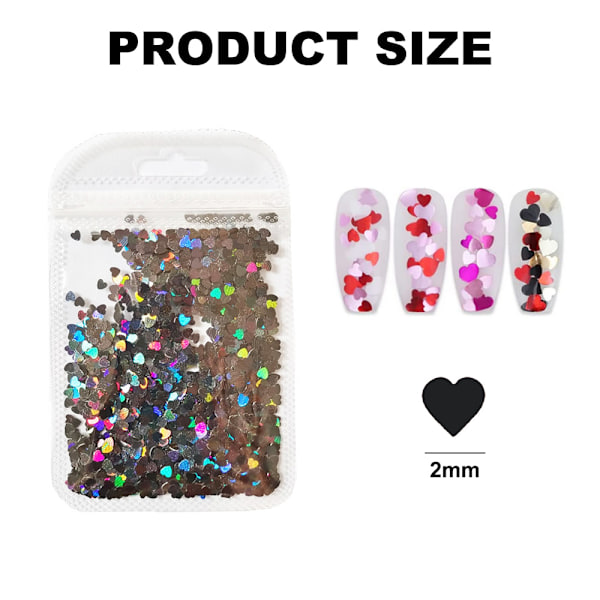 2 Påsar Hjärta Nagelkonst Dekaler Hjärta Nagelglitterflingor Glimmande Sekviner för DIY Nagelkonst Dekorationer