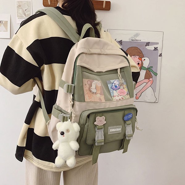 Kawaii Ryggsäck Flicka Skola Anteckningsbok Skolväska Reseryggsäck Blommig Ryggsäck för Flicka Student