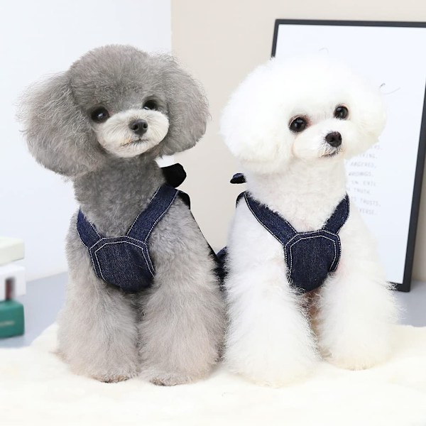 Hunde Kjole for Små Hunder Jente Klær Hund Denim Kjole Valp Skjørt Sommer Sløyfe Denim Hundekjole