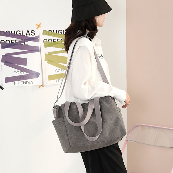 Damväska i Canvas, Vintage Arbetsväska med Flera Fack, Modeaxelväska, Casual Canvas Crossbody-Väska