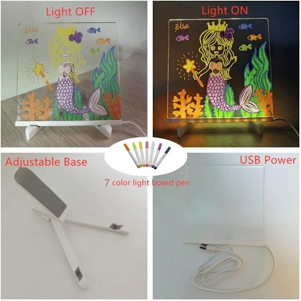 LED-tavla med färger, akryltavla med ljus, lysande akryltavla, upplyst tavla med stativ som glöd