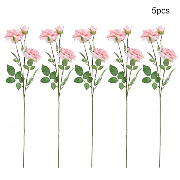 5 stk. 3 Hoveder Kunstige Rose Falske Blomster Til Bryllup Brude Hjem Dekoration (Pink)