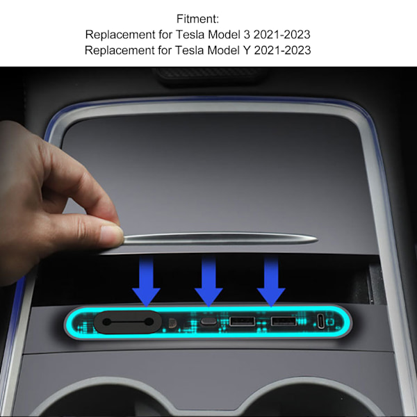 Midterkonsollen USB Hub Docking Station Multi Port Udskiftning til Tesla Model 3 Y 2021‑2023