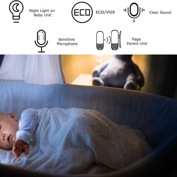 Baby Audio Monitor To-Vejs Samtale Spædbarn Intercom Trådløs Natlys Hjemmesikkerhedsenhed (Stikkontakt AU 100-240 V)
