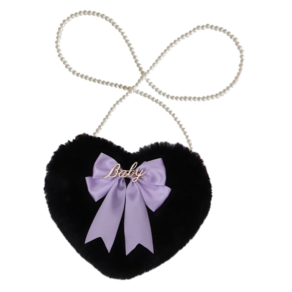 Hjerte Crossbody Bag Pluss Perlekjede Mobiltelefonveske Fuzzy Skulderpose for Kvinner Damer Jenter