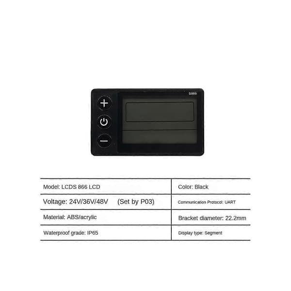 LCD-S866 Elektrisk Cykel LCD-Display Mätare 24V 36V 48V E-cykel Kontrollpanel med Vattentät Kontakt Ebik