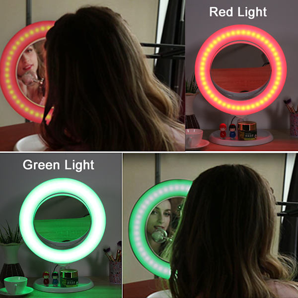 Dubbelsidig Smink Spegel  Dimbar LED Flerfärgad Ringlampa  Stativ för Videoskjutning