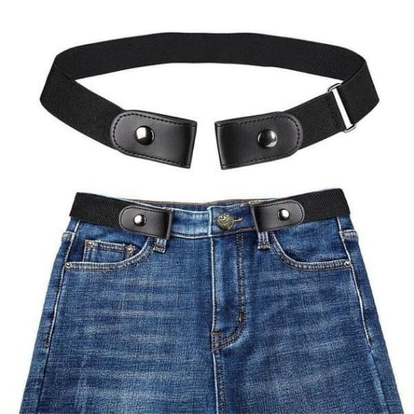 Usynlig elastisk belte uten spenne, belte for jeans og bukser, svart