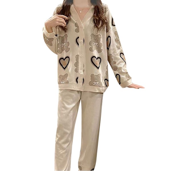Långärmad Pyjamas Set Mjölkfiber Liten Björnunge Mjuk Andningsbar Hudvänlig 2-delad Pyjamas Set för Flickor Kvinnor Hem Långärmad M