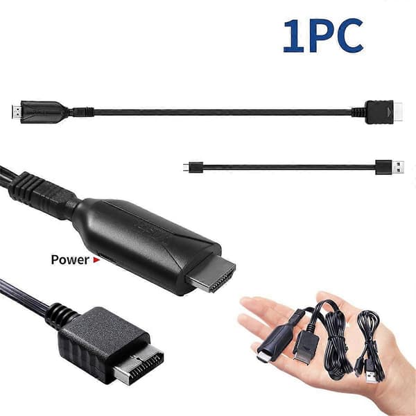 PS1/PS2 to HDMI Compatible Adapter Cable for Game Consoles, Supports 720P/1080P HD Output, Compact Des[D] Black
