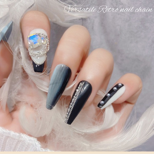 Nagelkedja 3D Nagelkonst Dekoration 14 Remsor 50cm Glitter Nagelkonst Design Kedjor Metall Punk Nagel Dubbar Smycken Tillbehör för Kvinnor DIY Manikyr Tips
