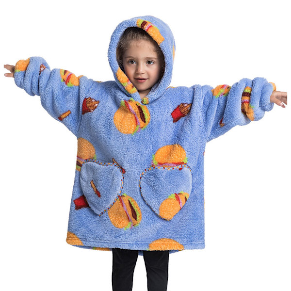 Plush Hoodie för Barn 2-6 ÅR Bärbar Huvad Tröja Bekväm Varm Pläd med Fickor