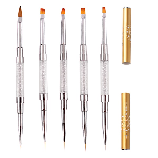 5-pack Dubbelsidiga Nagelkonstborstar, Rund Oval Liner Borste 3D Nagelkonstverktyg för Salong Hemma DIY
