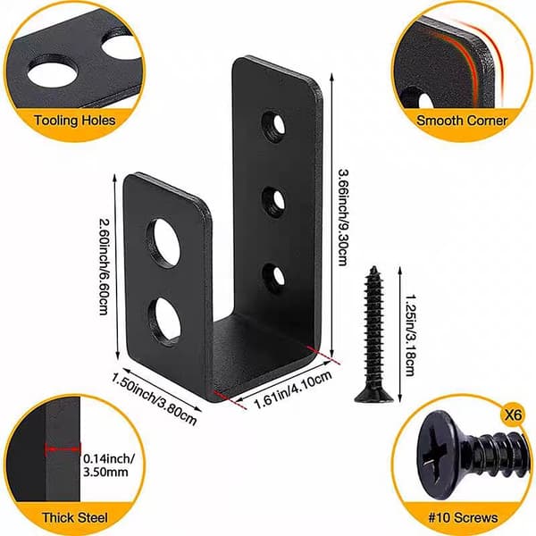 Barricade Brackets - Kick-Proof, Installs in Minutes -(2pc) Thick 4mm Iron Metal U-Bracket - Indoor Gate Bar Holder