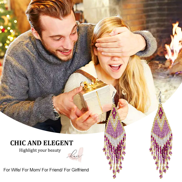 Pärlfransade tofspendientes i boho-stil - Handgjorda pärlfransade tofshängeörhängen