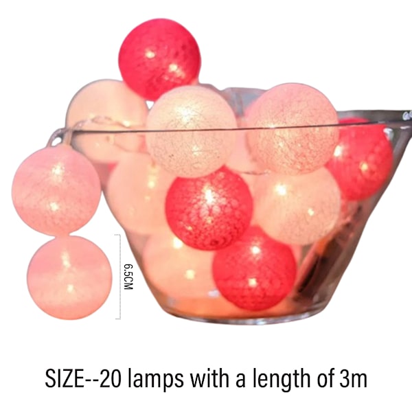 Cotton Ball String Lights, 20st LED Cotton Ball Lights, batteridrivna 3CM Cotton Ball Fairy Lights för alla hjärtans dag, bröllop, fest, hem