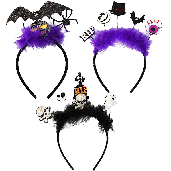 3 stk Halloween Bat Hårbånd Sorte Bat Hårbøjler Sequin Hårbånd til Halloween Cosplay Party Kostume Tilbehør