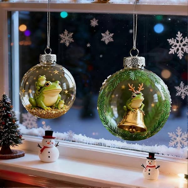 Acrylic Christmas Ball Frog Tree Decoration with Hanging Rope 3D Blown Plastic Frog Ball E