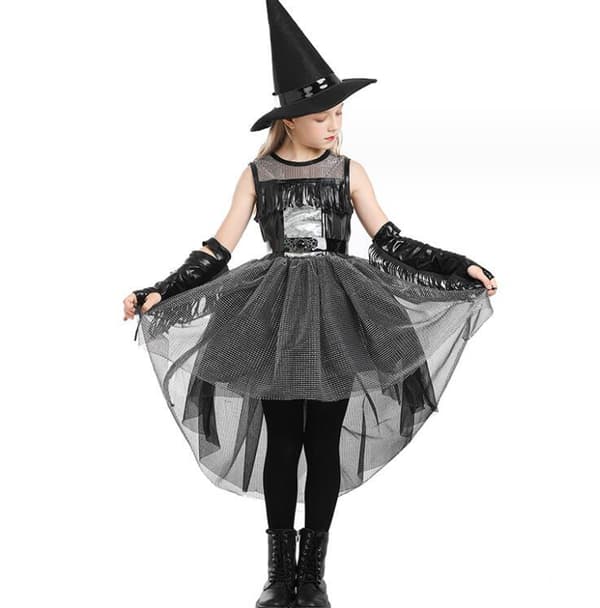 Halloween-barneklær for barn hekse-smokingkjole M