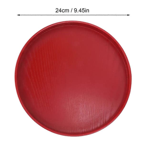 Tebricka Trä Vinröd Rund Teplatta Grönt Te Bakning Serveringsbricka för Hem Tebod 24cm / 9.45in