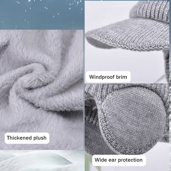 Muryobao Herre Beanie-lue med Visir Varm Vinter Strikket Øreklaffer Hater Tykk Fleeceforet Skalle Ski Baseball Caps