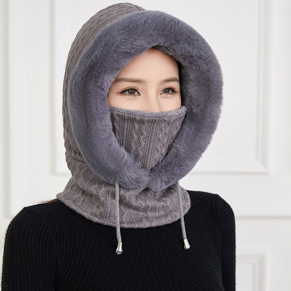 Varmt 3-i-1 Beanie Halsvarmer med Ansigtsmaske, Snørevarm Hættehue til Kold Vinter