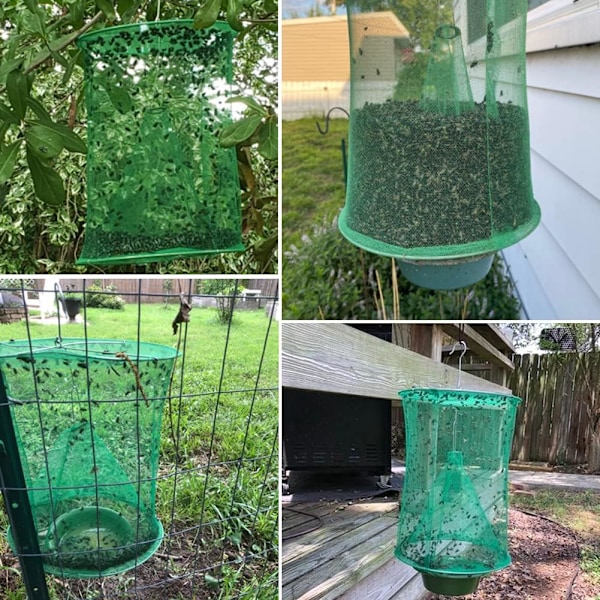Ranch flugfälla med betebricka, återanvändbar flugfälla Flay Catcher Cage för inomhus- eller utomhusfamiljegårdar, park, restauranger (2-pack)