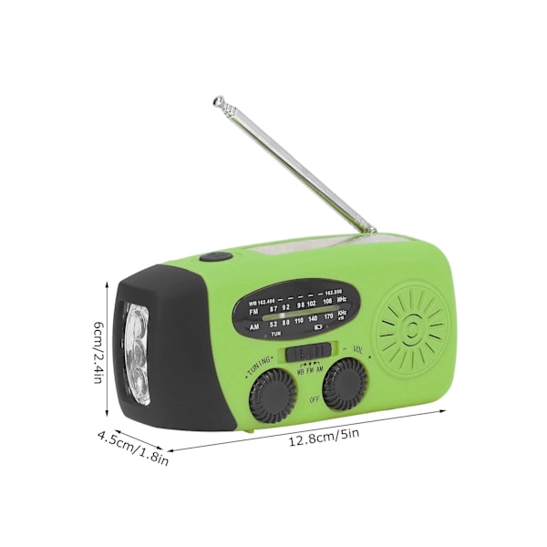 Handvevad Solradio Multifunktionell Nödradio LED-radio med Ficklampa för Utomhuscamping Green America