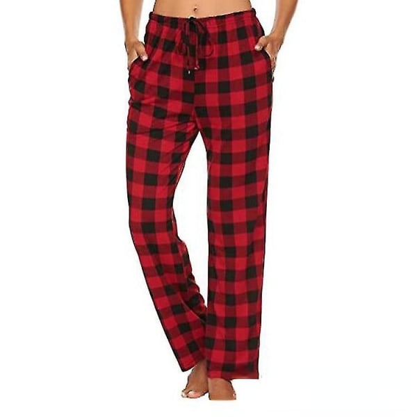 L;Röda pyjamasbyxor för män med fickor, mjuk flanellpläd för män
