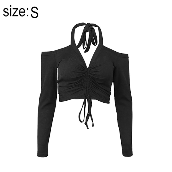 Dam V-ringad Långärmad Snörning Rynkad Front Sallad Trim Crop Top