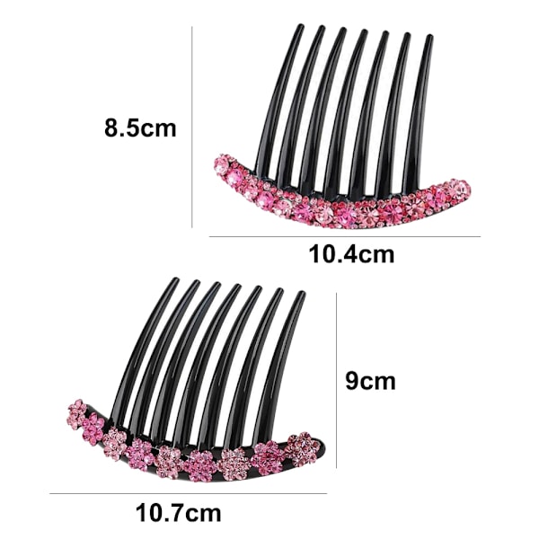 2 stk 7-tanns hårkammer med rhinestones og blomstermønster, hårklipp med rhinestones og blomster, dekorative hårkammer tilbehør for kvinner (2 stiler)