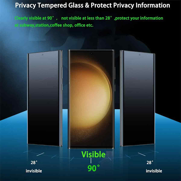 2-PAK SKALO Samsung Galaxy S23 Ultra Privacy Skærmbeskytter Hærdet Glas - Sort Sort