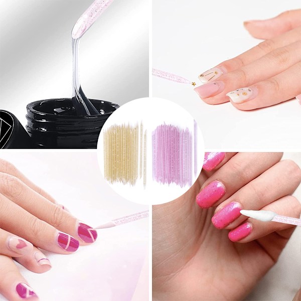 100 st Engångs Nagelpinnar Nagelbands-tryckare i bulk, Nagelvårdspinnar Rengöring Nagelbands-pinne