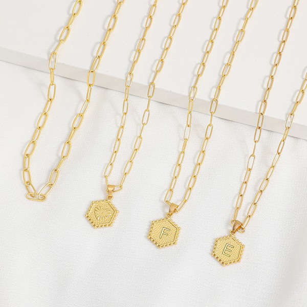 Dubbelskiktad nyckelbenkedja dam bokstavshänge, guld geometrisk choker