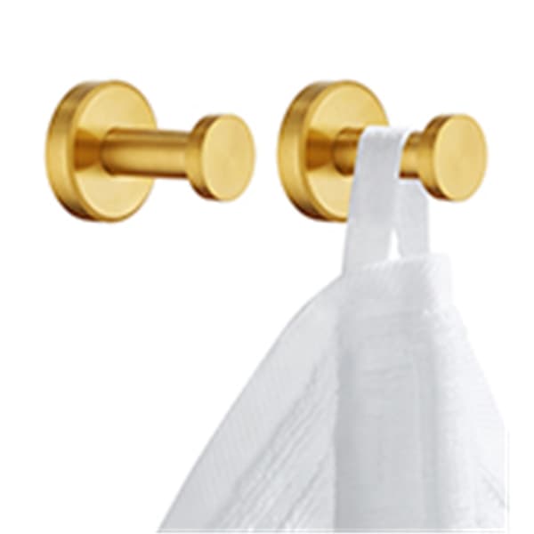 Golden Towel Hooks for Bathroom, 2-Pack, 304 Stainless Steel Clothes Hooks for Kitchen Garage, Wall Mounted