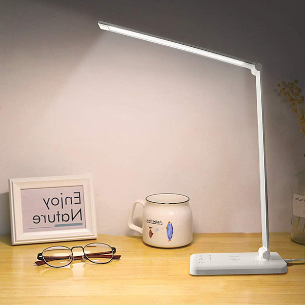 LED Trådlös Skrivbordslampa USB-Laddning 5 Belysningslägen Steglös Dämpning Vinkeljusterbar Ögonvänlig Lampa för Arbetshem Kontor