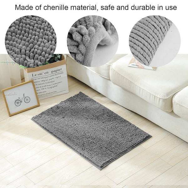 2 st Chenille Halkskyddande Vattenabsorberande Halkskyddande Matta Badrum Vardagsrum (Mörkgrå)